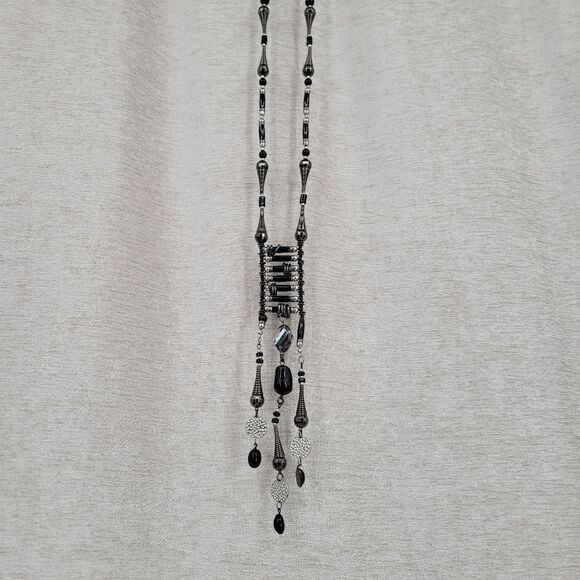 Treska Black Silver Beads Drop Necklace Native American Inspired Statement Boho - Picture 16 of 16